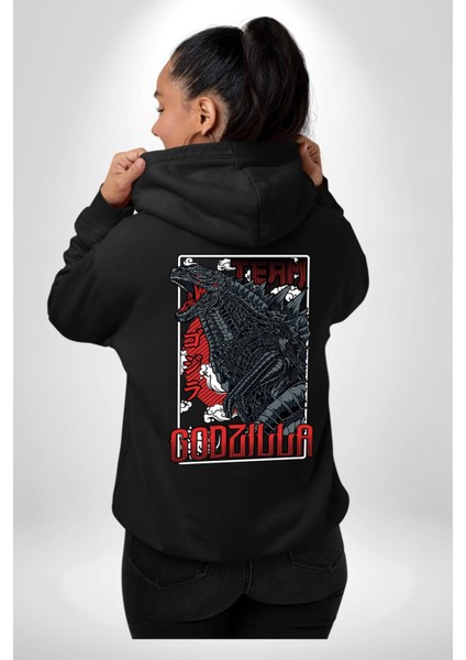 Team Godzilla Anime Efsanevi Canavar Anime Siyah Kapüşonlu Sweatshirt Kadın Erkek Ön Minimal Sırt Baskılı modelleri