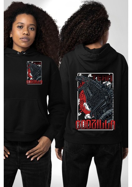Team Godzilla Anime Efsanevi Canavar Anime Siyah Kapüşonlu Sweatshirt Kadın Erkek Ön Minimal Sırt Baskılı fırsatları