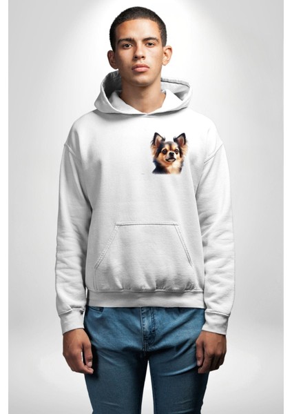 Sevimli Chihuahua Küçük Irk Köpek Beyaz Kapüşonlu Sweatshirt Kadın Erkek Ön Minimal Sırt Baskılı indirimleri