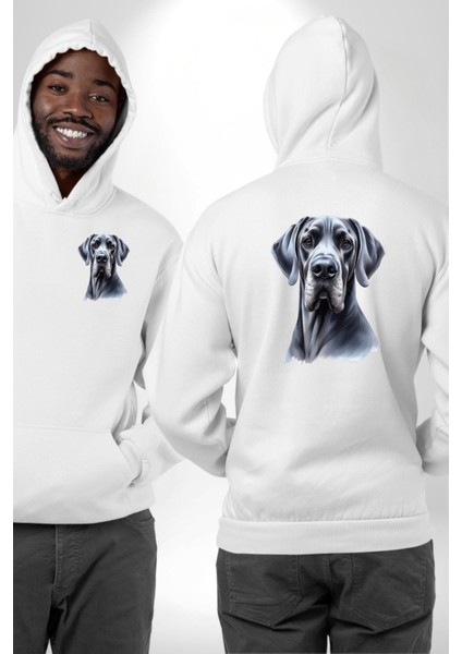 Güçlü Büyük Danua Köpek Dostu Beyaz Kapüşonlu Sweatshirt Kadın Erkek Ön Minimal Sırt Baskılı fırsatları