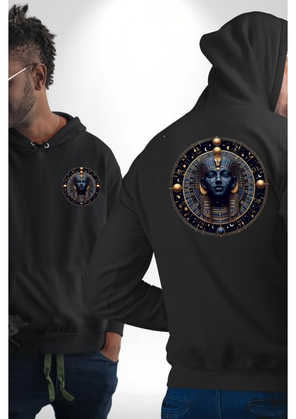 Mısır Mitolojisi Nut Mistik Gökyüzü Tanrıçası Siyah Kapüşonlu Sweatshirt Kadın Erkek Ön Minimal Sırt Baskılı fırsatları