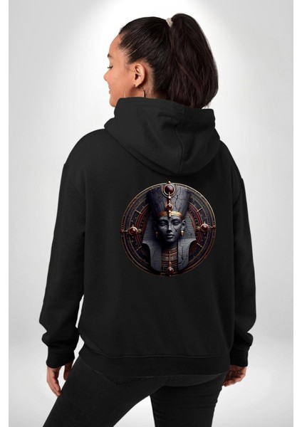 Güçlü Wosret Güç ve Koruma Sembolü Mısır Siyah Kapüşonlu Sweatshirt Kadın Erkek Ön Minimal Sırt Baskılı modelleri