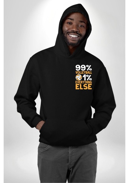 Voleybol Aşkı - %99 Voleybol, %1 Her Şey Yazılı Siyah Kapüşonlu Sweatshirt Kadın Erkek Ön Minimal Sırt Baskılı fiyatları
