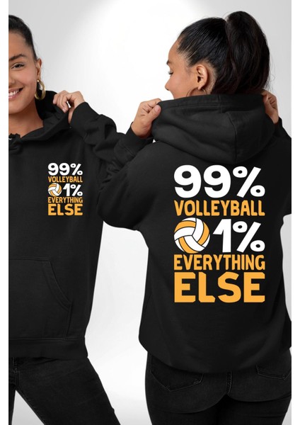 Voleybol Aşkı - %99 Voleybol, %1 Her Şey Yazılı Siyah Kapüşonlu Sweatshirt Kadın Erkek Ön Minimal Sırt Baskılı fırsatları