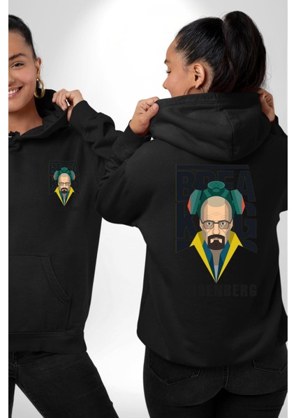 Breaking Bad Heisenberg Siyah Kapüşonlu Sweatshirt Kadın Erkek Ön Minimal Sırt Baskılı