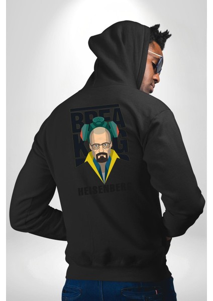 Breaking Bad Heisenberg Siyah Kapüşonlu Sweatshirt Kadın Erkek Ön Minimal Sırt Baskılı modelleri