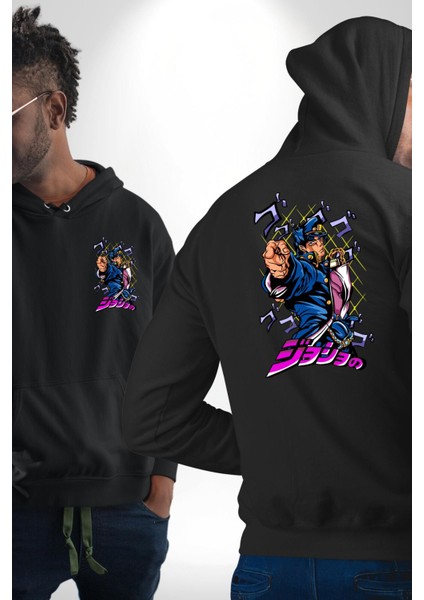 Jojo's Bizarre Adventure Jotaro Anime Karakteri Siyah Kapüşonlu Sweatshirt Kadın Erkek Ön Minimal Sırt Baskılı fırsatları