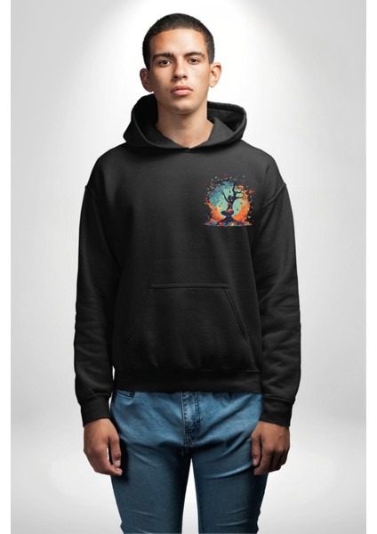 Doğanın Ruhu ve Sonsuz Dönüşüm Kelebekler Siyah Kapüşonlu Sweatshirt Kadın Erkek Ön Minimal Sırt Baskılı indirimleri