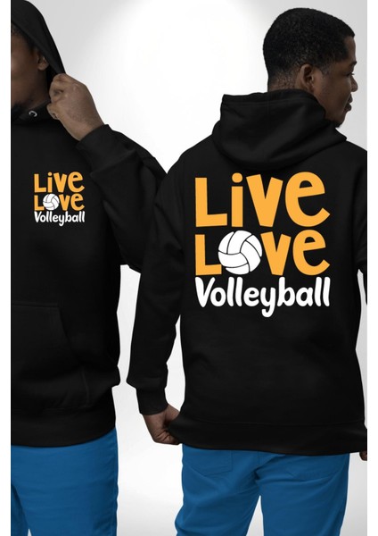 Live Love Voleybol Hayatım Siyah Kapüşonlu Sweatshirt Kadın Erkek Ön Minimal Sırt Baskılı fırsatları