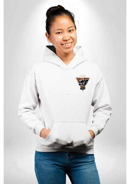 Zirveye Doğru Beyaz Kapüşonlu Sweatshirt Kadın Erkek Ön Minimal Sırt Baskılı fiyatları