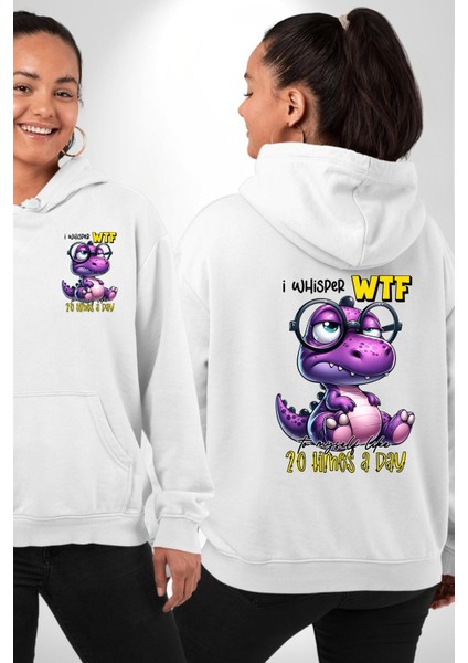Bunu Kendime 20 Kez Söylüyorum! Komik Tasarım Beyaz Kapüşonlu Sweatshirt Kadın Erkek Ön Minimal Sırt Baskılı