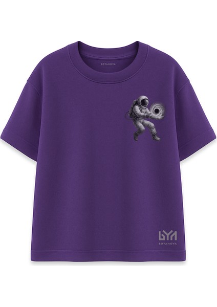 Karadelik Tutan Astronot Minimal Mor Oversize Tişört