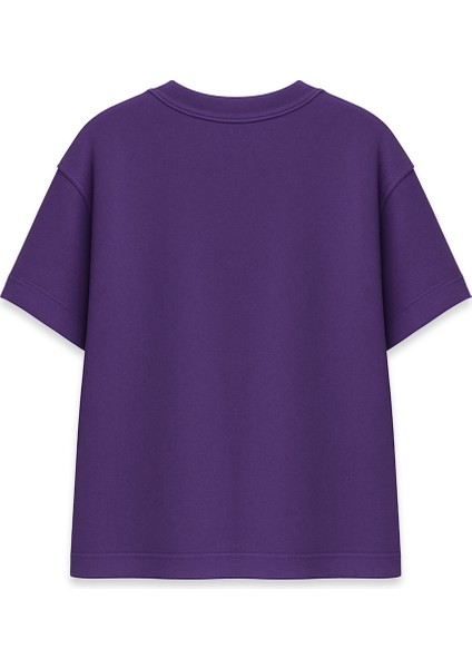 Kilitli Kalp Minimal Baskılı Mor Oversize Tişört fiyatları