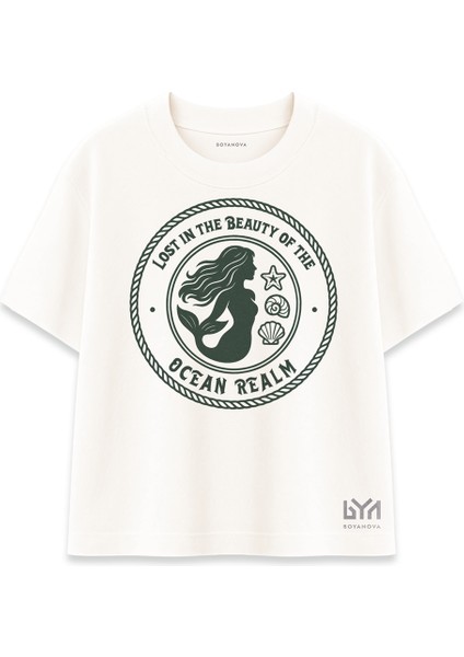 Ocean Realm Deniz Kızı Desenli Şeker Oversize Tişört