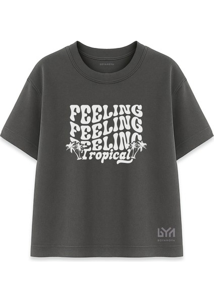 Feeling Tropical Kadın Oversize Füme Tişört