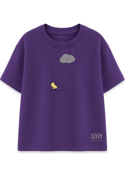 Çocuk Düşü Yağmur Bulutu Baskılı Mor Oversize Tişört