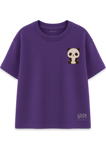 Panda Figürlü Mor Oversize Tişört