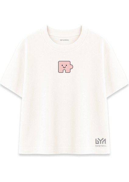 Pembe Yapboz Parçası Karakterli Şeker Oversize Tişört
