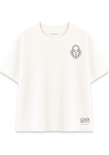 Kilitli Kalp Minimal Baskılı Şeker Oversize Tişört