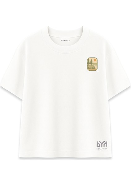 Karavan ve Orman Manzaralı Illüstrasyon Beyaz Oversize Tişört