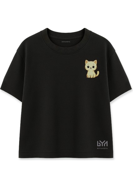 Sevimli Kedi Siyah Oversize Tişört