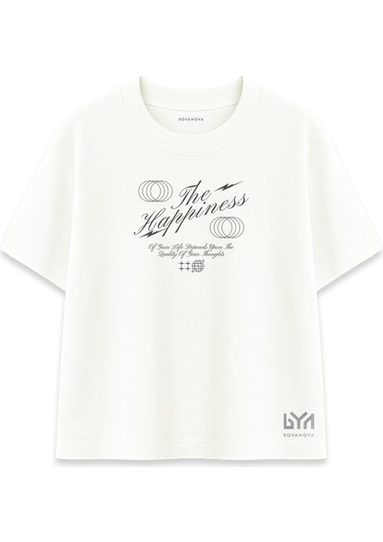 The Happiness Of Your Life Kadın Oversize Ekru Tişört