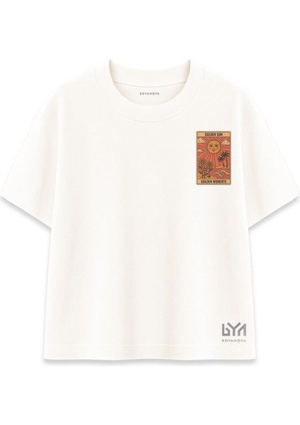Golden Moments Cep Baskılı Güneş Temalı Şeker Oversize Tişört