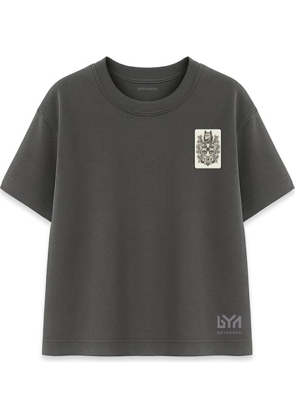 Göktürk Armalı Bozkurt Füme Oversize Tişört