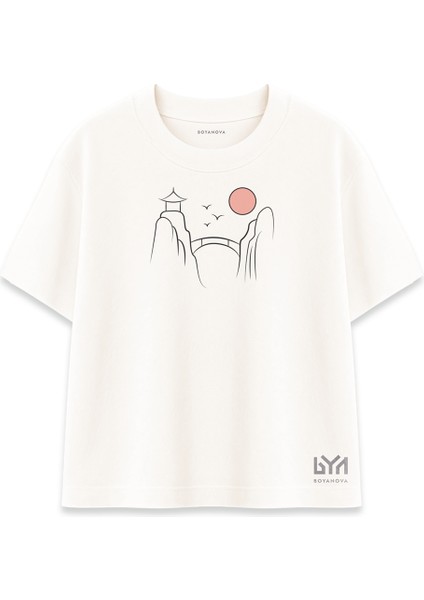 Doğuda Gün Doğumu Illüstrasyonlu Şeker Oversize Tişört