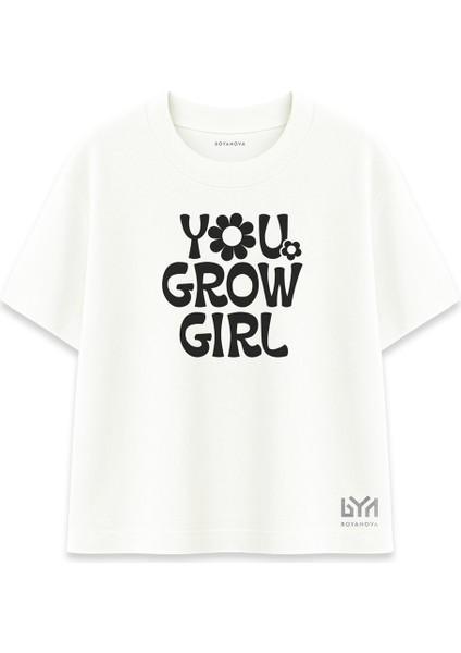 You Grow Girl Kadın Oversize Ekru Tişört