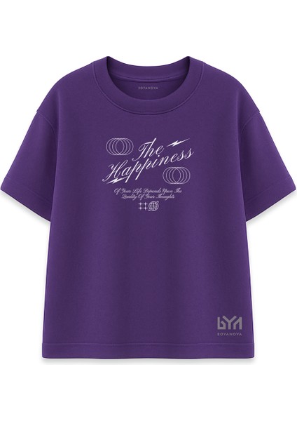 The Happiness Of Your Life Kadın Oversize Mor Tişört