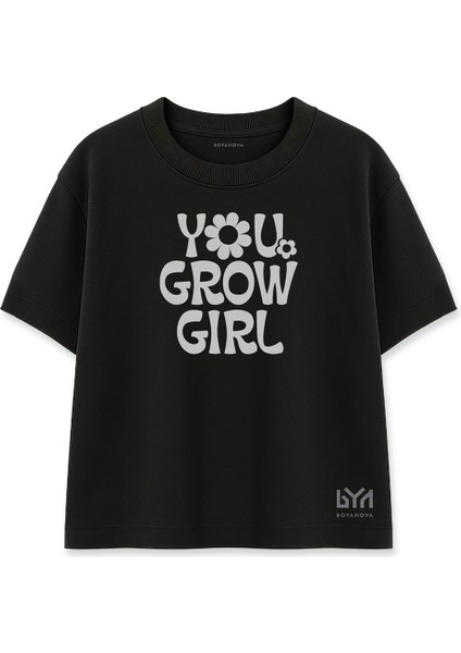 You Grow Girl Kadın Oversize Siyah Tişört