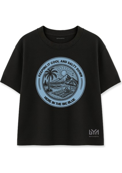 Big Blue Manzara Yuvarlak Logo Siyah Oversize Tişört