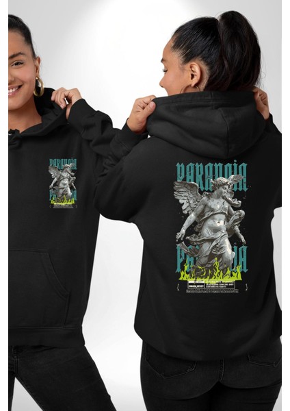 Karmaşık Zihin Gerçek ve Halüsinasyon Siyah Kapüşonlu Sweatshirt Kadın Erkek Ön Minimal Sırt Baskılı