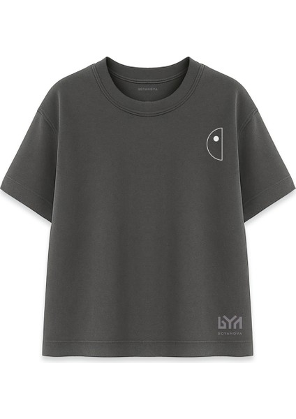 Yarım Daire Minimal Çizim Füme Oversize Tişört