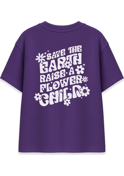 Save The Earth Kadın Oversize Mor Tişört
