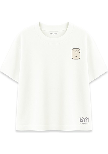 Yaprak Dökümü Temalı Minimal Ekru Oversize Tişört