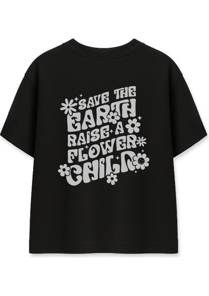 Save The Earth Kadın Oversize Siyah Tişört