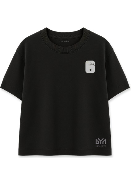Yaprak Dökümü Temalı Minimal Siyah Oversize Tişört
