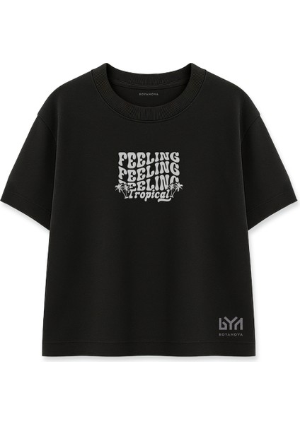 Feeling Tropical Kadın Oversize Siyah Tişört