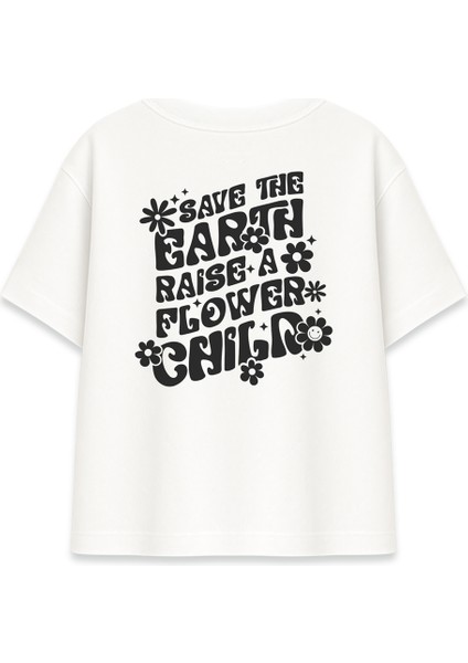 Save The Earth Kadın Oversize Beyaz Tişört