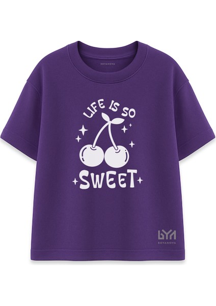 Life Is Kadın Oversize Mor Tişört