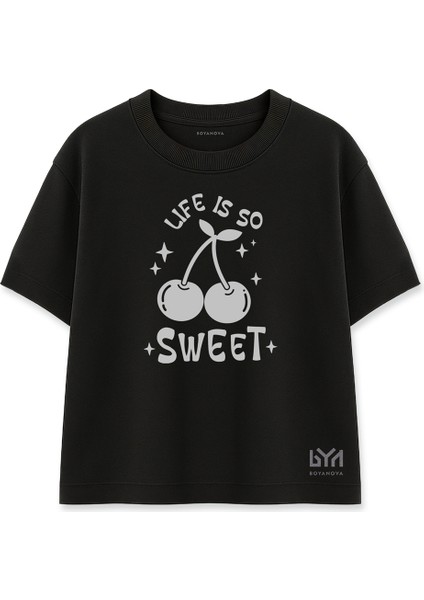 Life Is Kadın Oversize Siyah Tişört