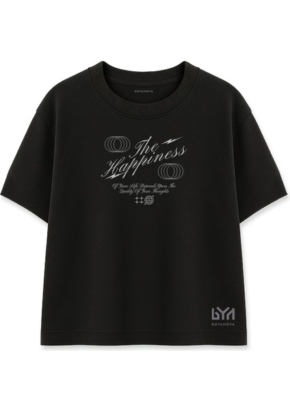 The Happiness Of Your Life Kadın Oversize Siyah Tişört