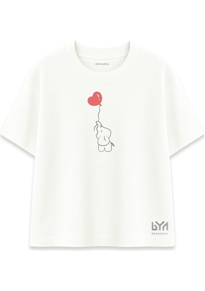 Sevgi Fili Baskılı Ekru Oversize Tişört