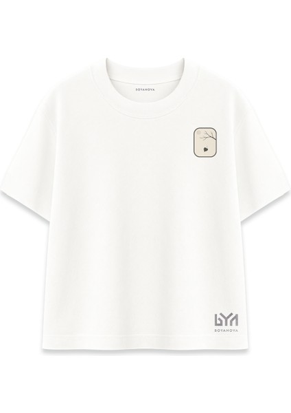 Yaprak Dökümü Temalı Minimal Beyaz Oversize Tişört