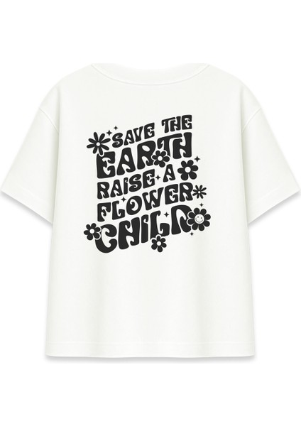 Save The Earth Kadın Oversize Ekru Tişört