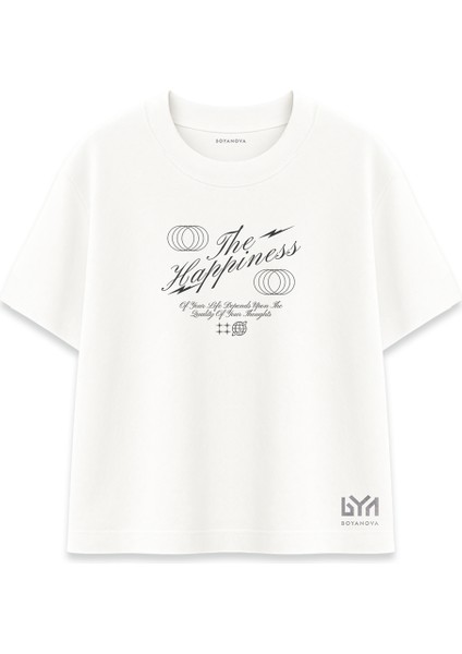 The Happiness Of Your Life Kadın Oversize Beyaz Tişört