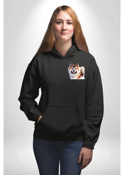 Akita Inu Sadık Köpek Siyah Kapüşonlu Sweatshirt Kadın Erkek Ön Minimal Sırt Baskılı fiyatları