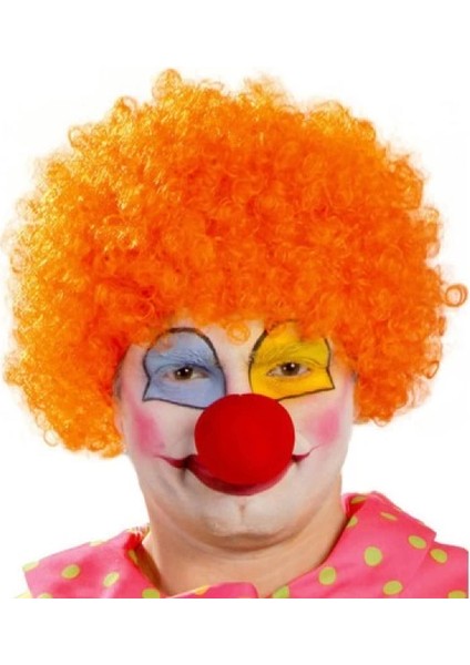 Turuncu Renk Kıvırcık Afro Palyaço Seti